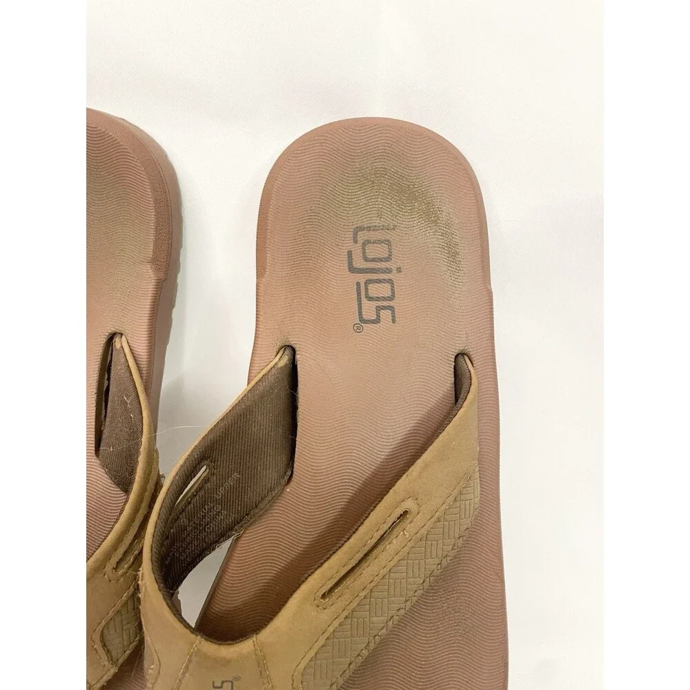Men's Flojos Flip Flops Size 9 Brown Memory Foam Thongs Sandals Summer Shoes